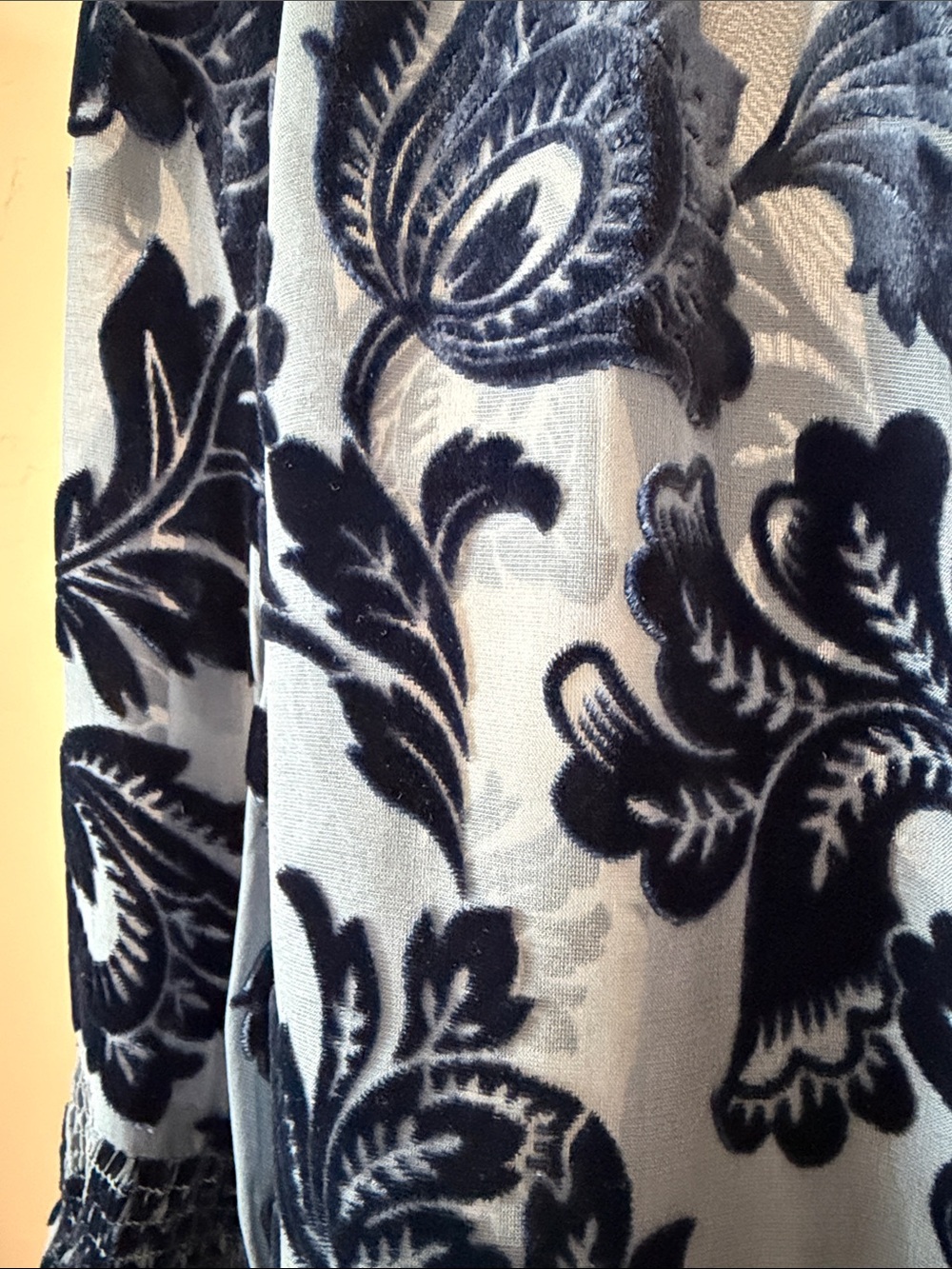 Sundance Boho Floral Burnout Velvet Top Silk Blend Bell Sleeves Blue, medium - Picture 7 of 10